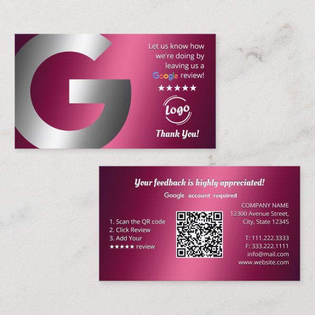 Google Reviews & Ratings Business Card (Front/Back)