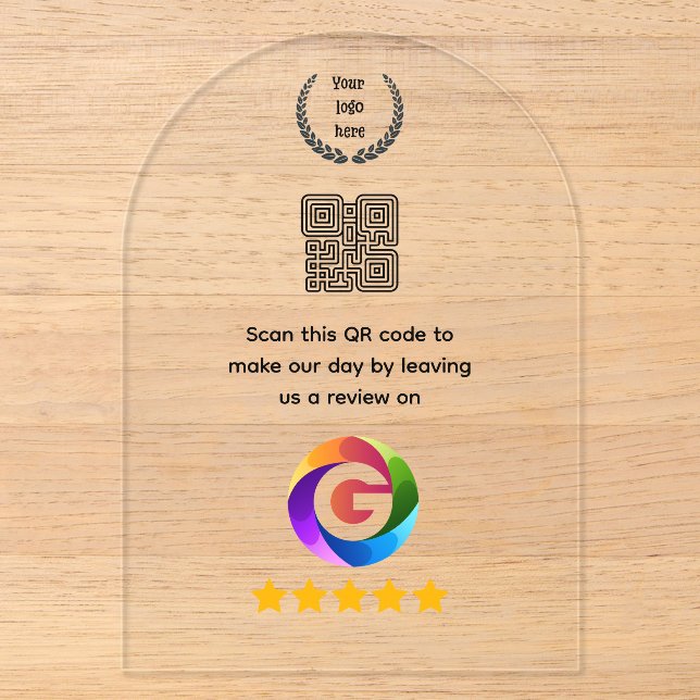 Google Reviews Tabletop Sign | QR Code Pedestal Acrylic Invitations (Front)