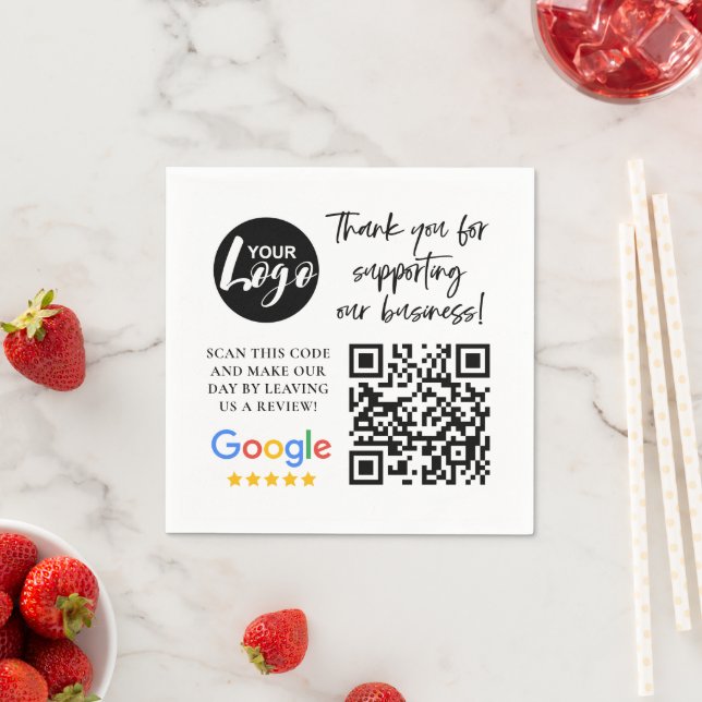 Google Reviews Thank You Logo QR Code Napkin (Insitu)