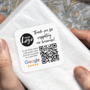 Google Reviews Thank You Logo QR Code Square Sticker