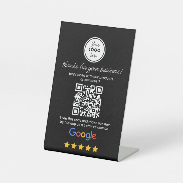 Google Reviews with Link QR Code Black Pedestal Sign (Front)
