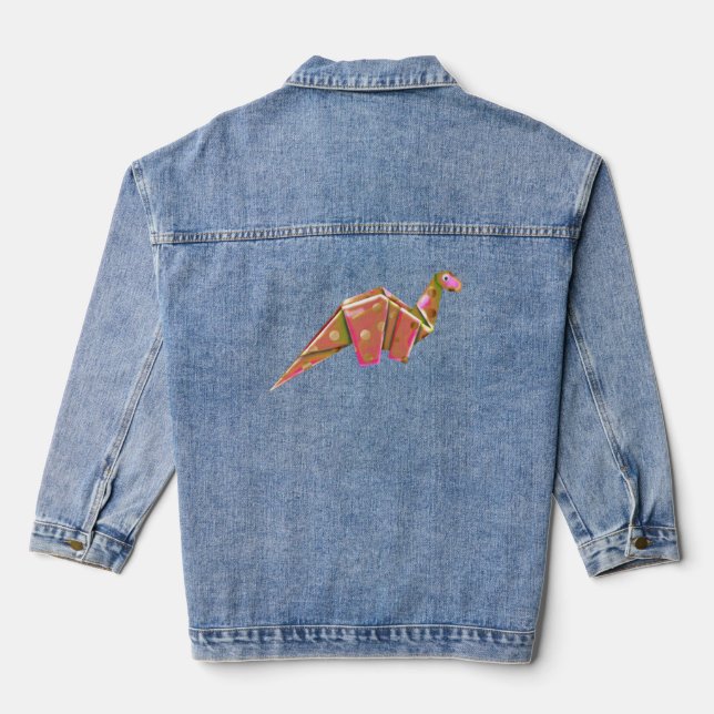 Googly-Eyed Origami Brachiosaur - Iridescent Denim Jacket (Back)