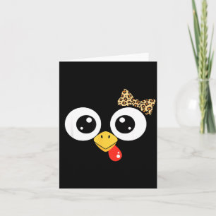 Googly-eyed Turkey With Leopard Bow, Funny Cartoon Card