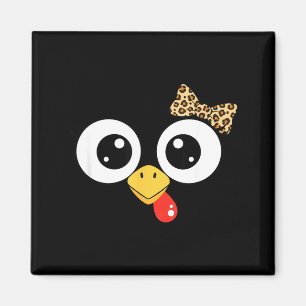 Googly-eyed Turkey With Leopard Bow, Funny Cartoon Magnet