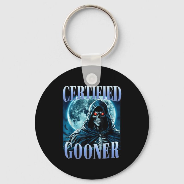 Goon Funny Gooning Meme Skeleton Certified Gooner  Key Ring (Front)