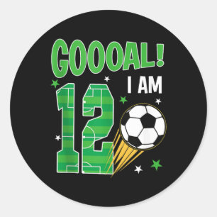 Goooal I Am 12 Year Old Birthday Boy Soccer Themed Classic Round Sticker