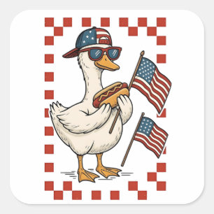 Goose American USA Flag Memorial Day 4th of July Square Sticker
