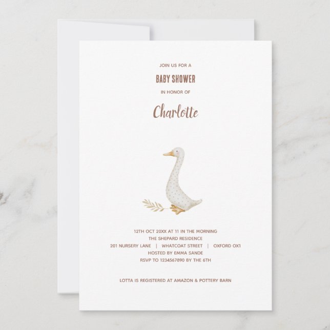 Goose Baby Shower Invitation Card (Front)