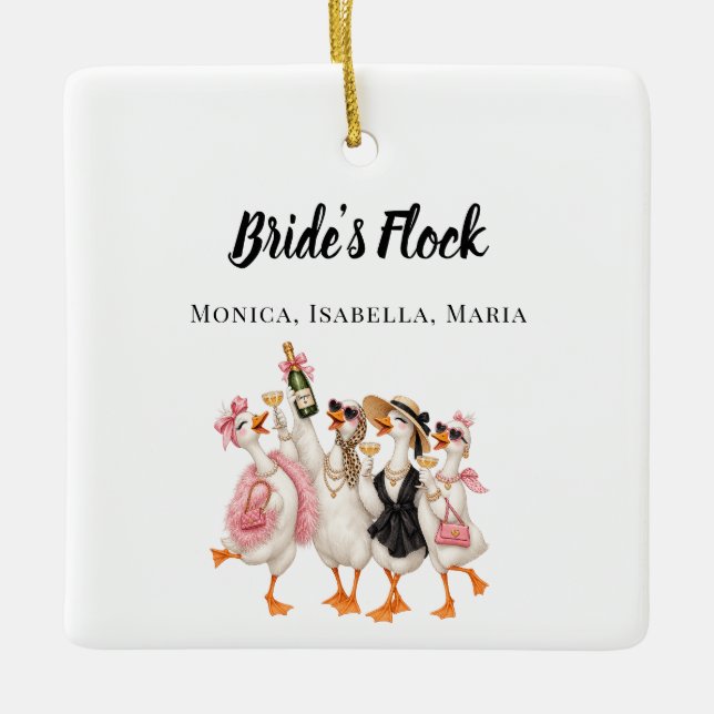 Goose Bachelorette Party Bride's Flock fun Ceramic Ornament (Front)