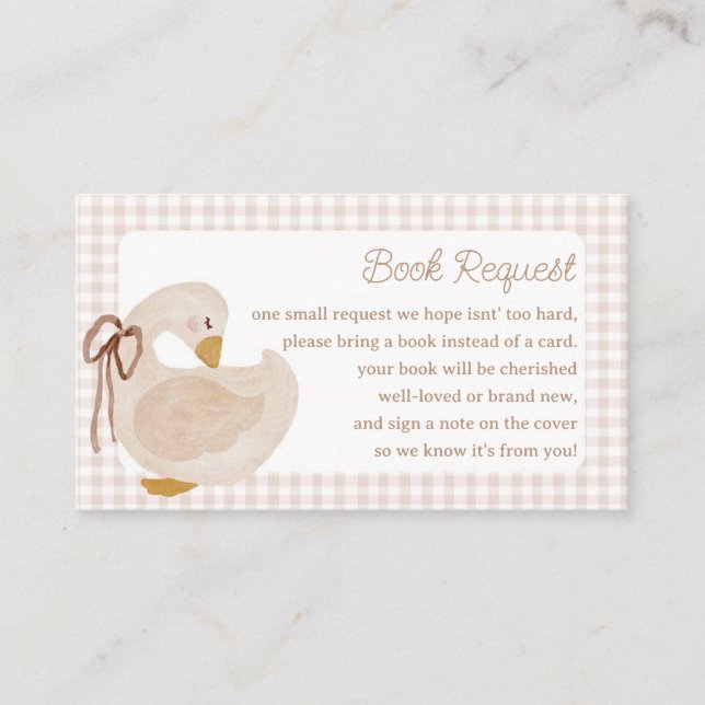 Goose Beige Gingham Baby Shower Book Request Card (Front)