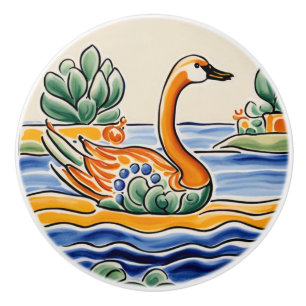 Goose Bird Mediterranean Yellow & Blue Folk Nature Ceramic Knob