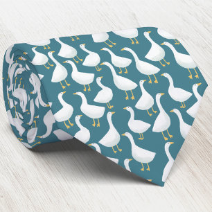 Goose Bird Pattern Teal Green Tie