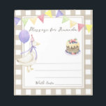 Goose birthday time capsule message notepad<br><div class="desc">SILLY GOOSE. Watercolor kids birthday party. Watercolor cute goose in birthday hat,  cake with berries,  purple balloon,  festive garland of flags. Beige-brown cage background.</div>