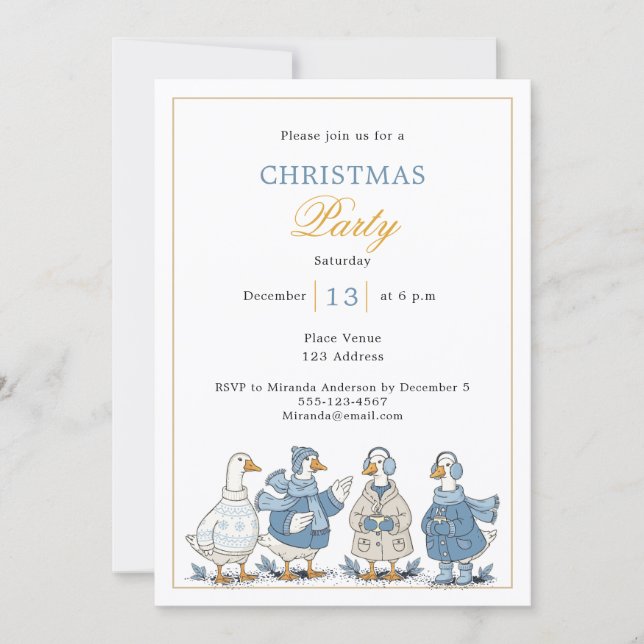 Goose blue Christmas Party Invitation (Front)