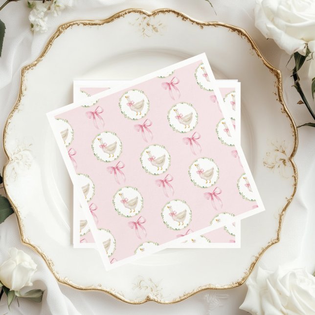 Goose Blush pink Bow Pastel Girl Birthday  Napkin (Creator Uploaded)