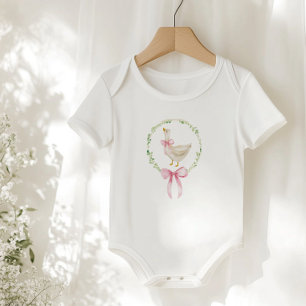 Goose Blush pink Elegant Bow Pastel Birthday  Baby Bodysuit