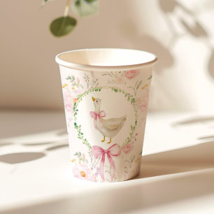 Goose Blush pink Elegant Bow Pastel Birthday Paper Cups