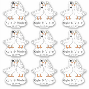 Goose Bride & Groom Illustration with Names & Date