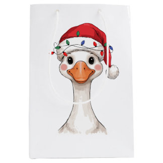 Goose Christmas Santa Hat Xmas Lights Farm Bird Medium Gift Bag