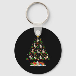 Goose Christmas Tree Lights Decor Funny Santa Hat Key Ring