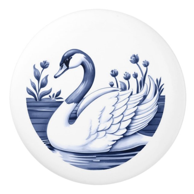 Goose Delft Blue and White Bird Ceramic Knob (Front)