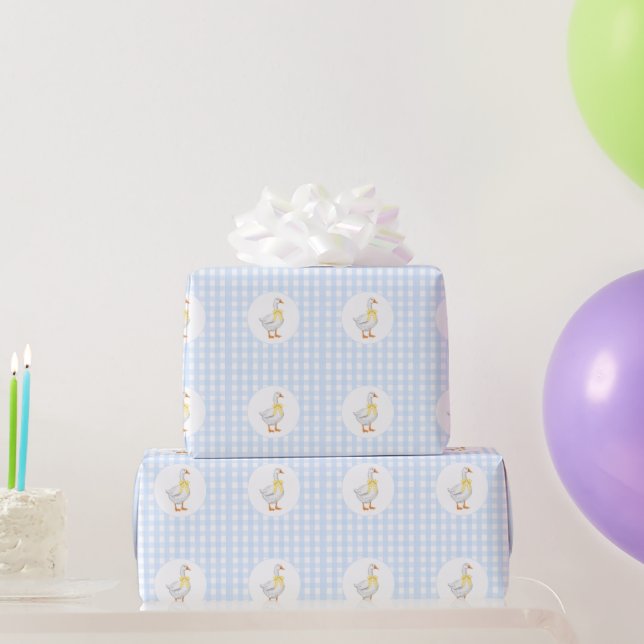 Goose Gingham Blue Gift Wrapping Paper (Party Gifts)