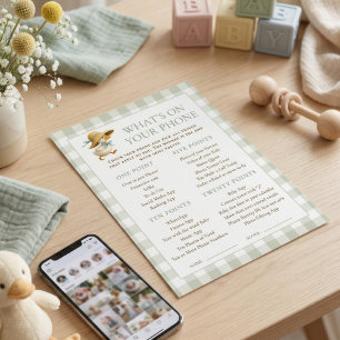Goose Gingham Whats on Phone Baby Shower Game Card