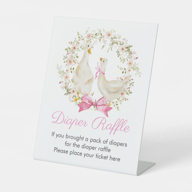 Goose Girl Wreath Wildflowers Diaper Raffle Sign (Front)