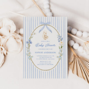 Goose Gosling Cottage Blue Baby Shower Invitation