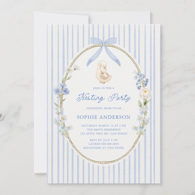Goose Gosling Cottage Blue Nesting Party Invitation (Front)