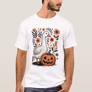 Goose Halloween Fall Goose Floral Boho Halloween F T-Shirt