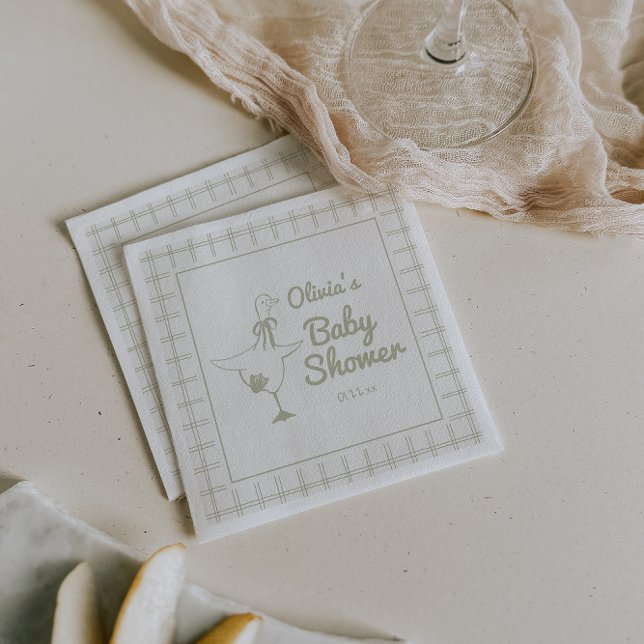 Goose Hand Drawn Retro Ribbon Baby Shower Napkin (Creator Uploaded)