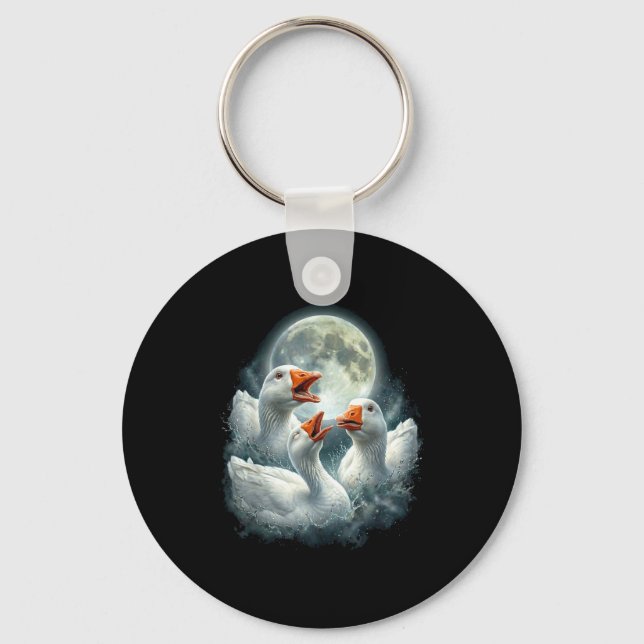 Goose howling moon design funny animal goose meme  key ring (Front)