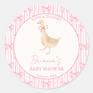 Goose nursery rhymes baby shower pink personalized classic round sticker