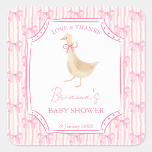 Goose nursery rhymes baby shower pink personalized square sticker