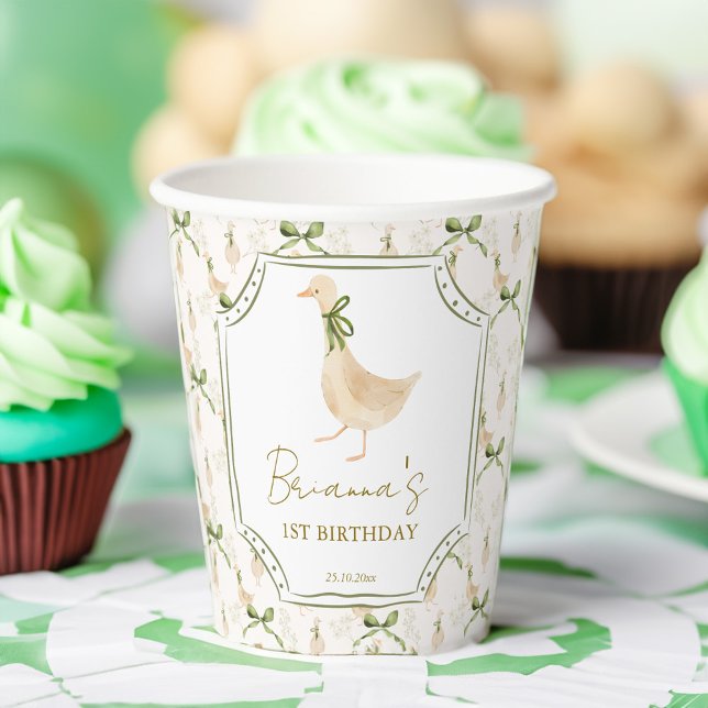 Goose nursery rhymes birthday party monogrammed paper cups (Goose nursery rhymes birthday party monogrammed paper cups personalized goose party decor)