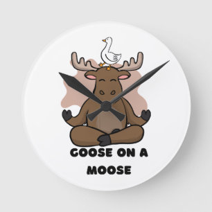 Goose on a Moose Animal Funny Round Clock