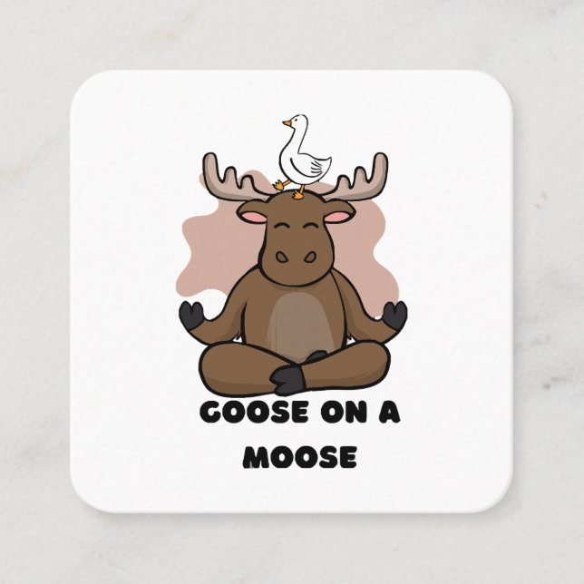 Goose on a Moose Animal Funny Square Business Card (Front)