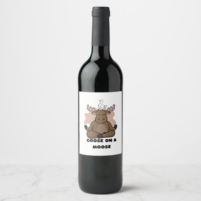 Goose on a Moose Animal Funny Wine Label (Front)