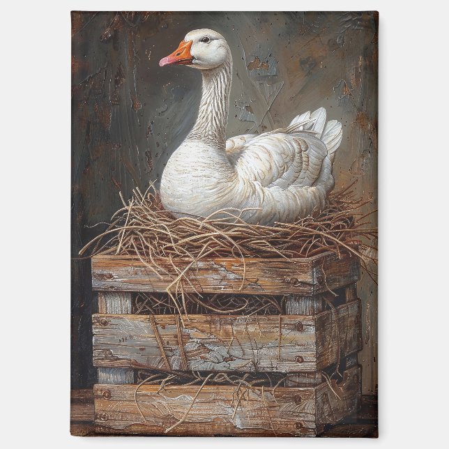 Goose on a Nest Painting Magnet (Front)