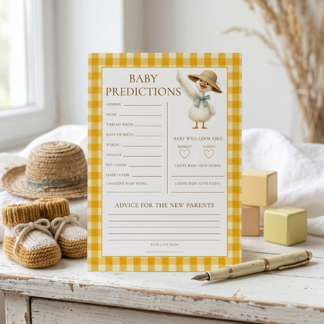 Goose Predictions Yellow Gingham Baby Shower Card (Creator Uploaded)