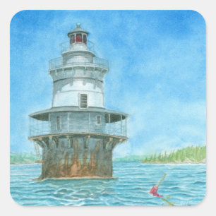 Goose Rocks Lighthosue Watercolor Square Sticker