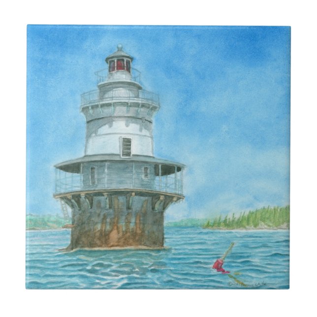 Goose Rocks Lighthosue Watercolor Tile (Front)