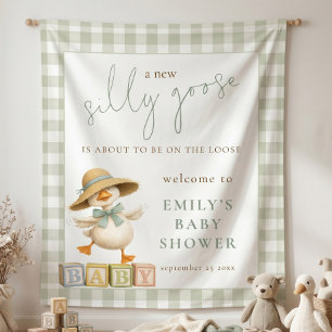 Goose Sage Gingham Fabric Welcome Baby Shower Tapestry