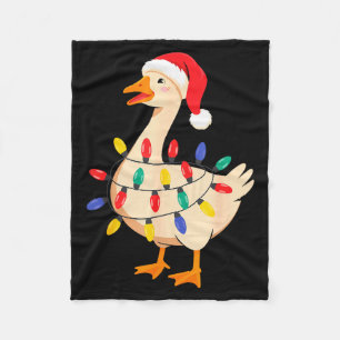 Goose Santa Hat Funny Christmas Lights Xmas Tree M Fleece Blanket