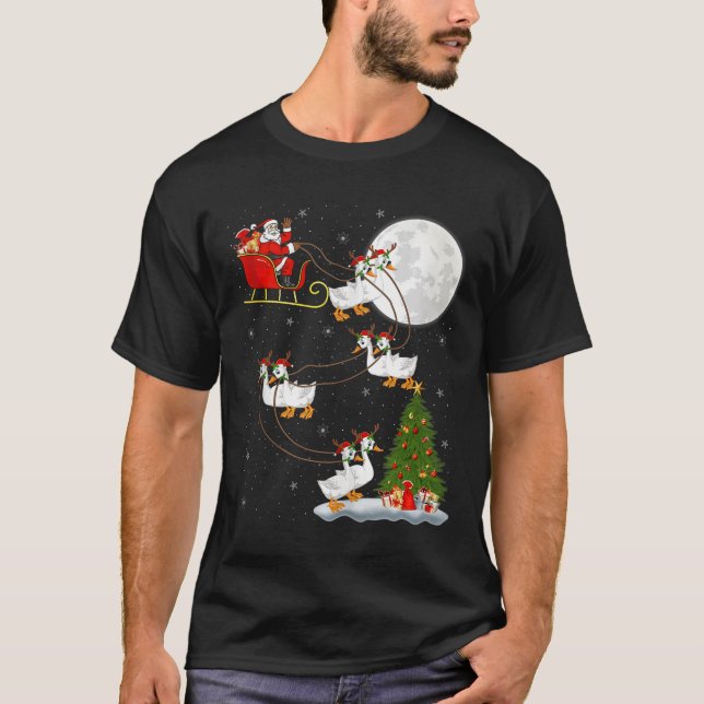 Goose Santa Sleigh Flying Funny Magical Christmas  T-Shirt (Front)