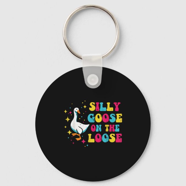 Goose Silly On The Loose Groovy Retro Animal Women Key Ring (Front)