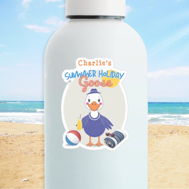 Goose Summer Holiday Fun Cute Personalised (Vinyl cut-out sticker with fun 'Summer Holiday Goose' design, personalized with a name)