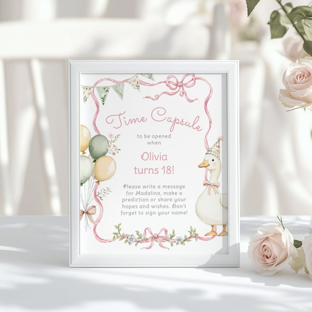 Goose Time Capsule 1st Birthday pink bow Poster (Creator Uploaded)