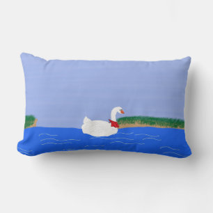 Goose White in Lake Cartoon Art Lumbar Cushion